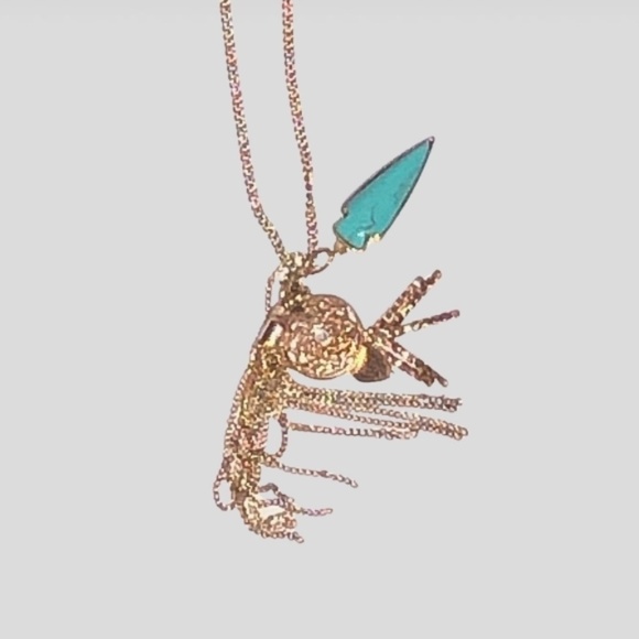 Gold Tone Turquoise Charm Necklace and Stud Earrings Set - Picture 4 of 5